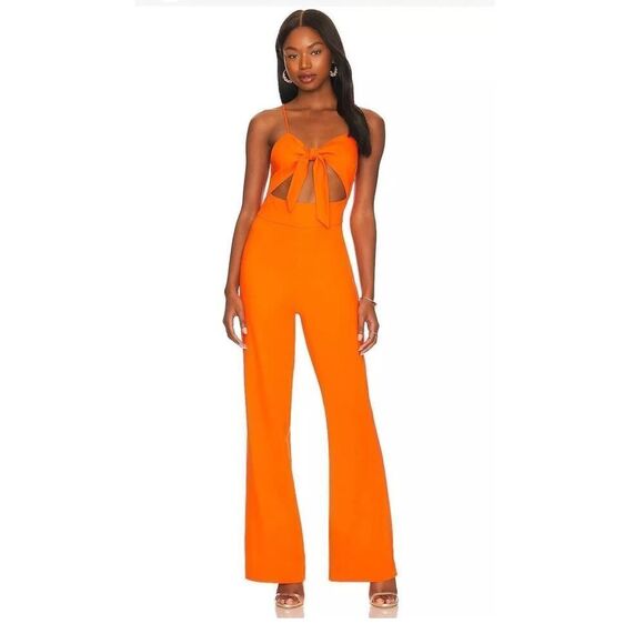 LITA by Ciara Tie Front Jumpsuit Cherry Tomasto Size XS Wide Leg - Picture 1 of 7